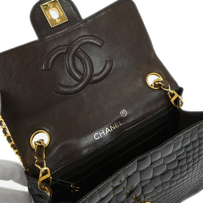 Chanel * 1989-1991 Brown Crocodile Mini Classic Square Flap Shoulder Bag