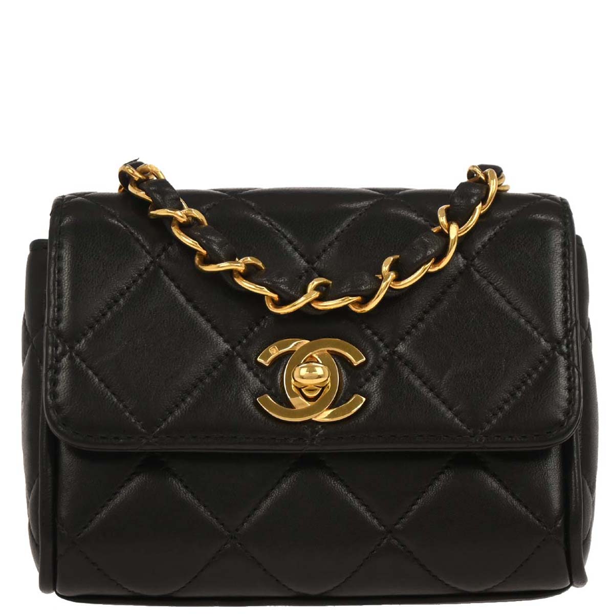 Chanel 1994-1996 Black Lambskin Chain Shoulder Bag