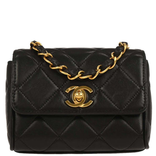 Chanel 1994-1996 Black Lambskin Chain Shoulder Bag