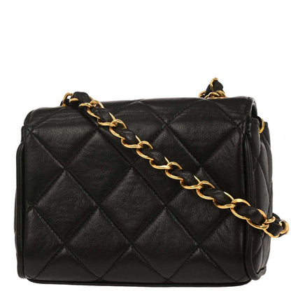 Chanel 1994-1996 Black Lambskin Chain Shoulder Bag