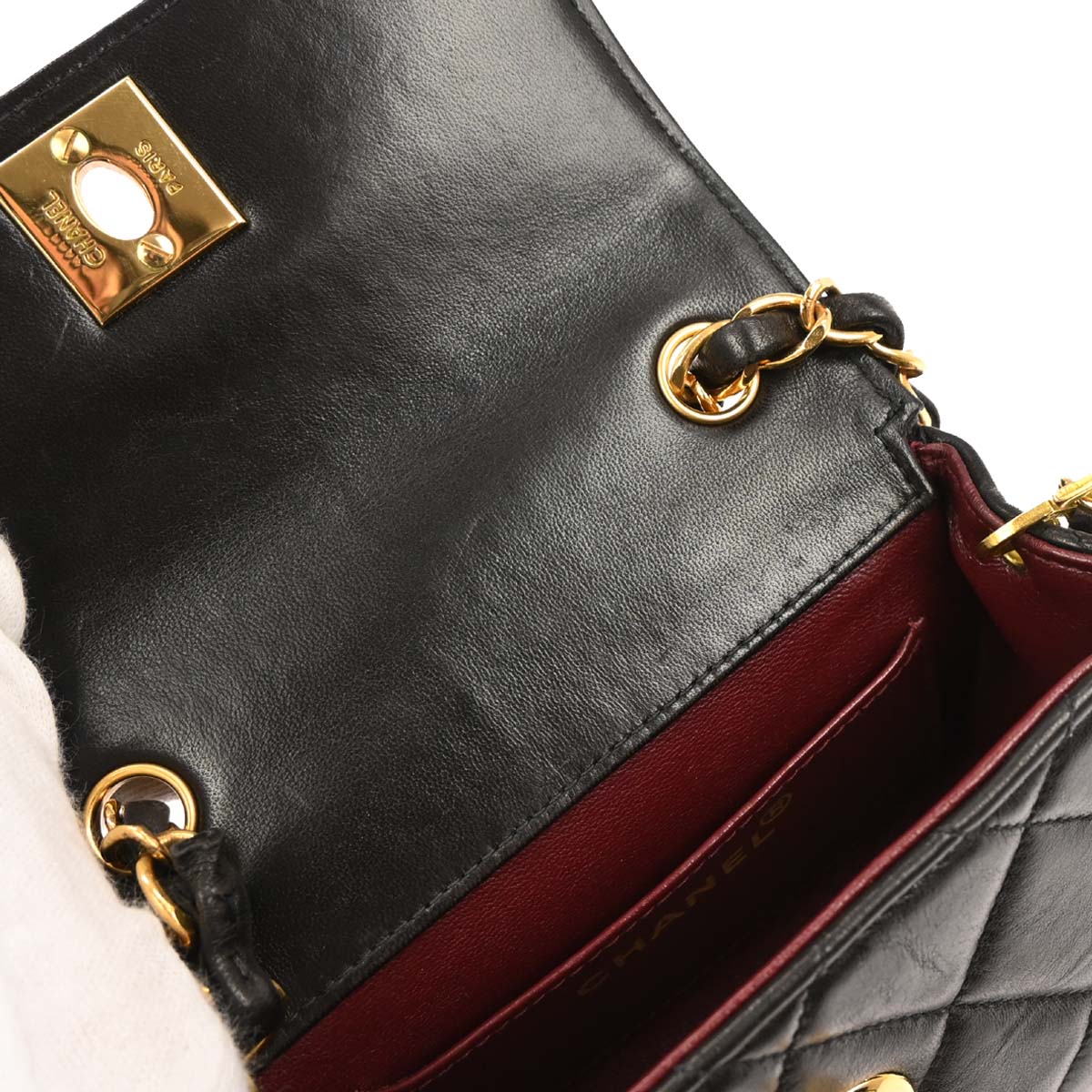 Chanel 1994-1996 Black Lambskin Chain Shoulder Bag