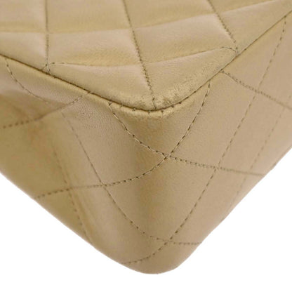 Chanel 1991-1994 Beige Lambskin Classic Square Flap Shoulder Bag