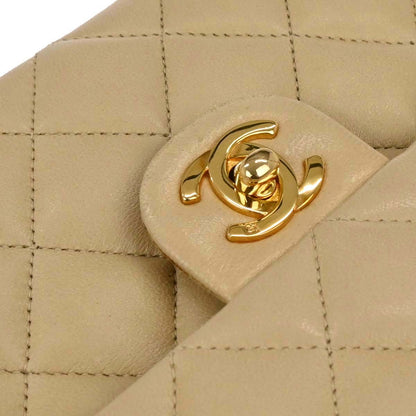 Chanel 1991-1994 Beige Lambskin Classic Square Flap Shoulder Bag