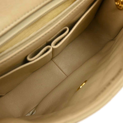Chanel 1991-1994 Beige Lambskin Classic Square Flap Shoulder Bag