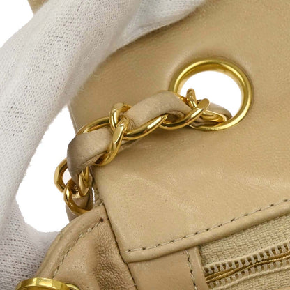 Chanel 1991-1994 Beige Lambskin Classic Square Flap Shoulder Bag