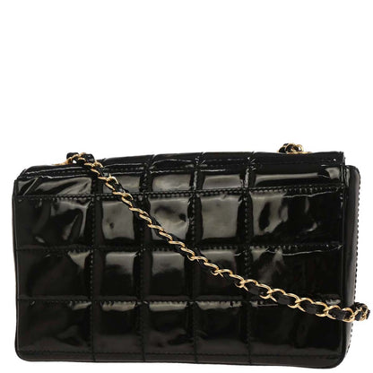 Chanel 2001-2003 Black Patent Leather Choco Bar Single Flap Shoulder Bag