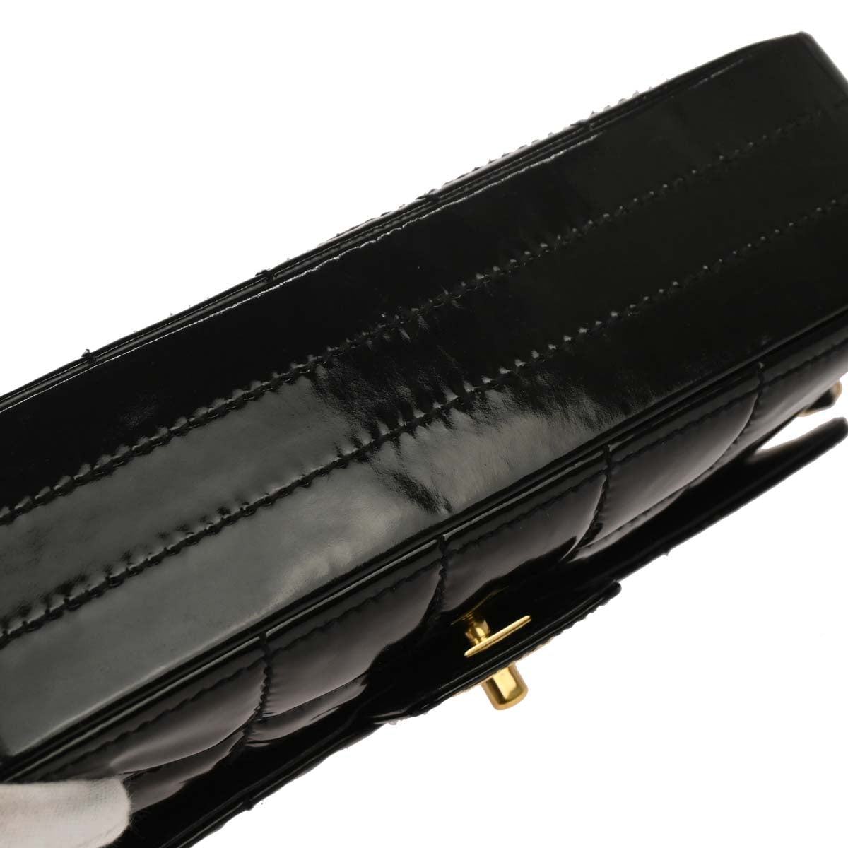 Chanel 2001-2003 Black Patent Leather Choco Bar Single Flap Shoulder Bag