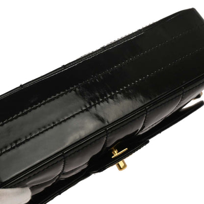 Chanel 2001-2003 Black Patent Leather Choco Bar Single Flap Shoulder Bag