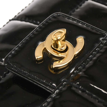 Chanel 2001-2003 Black Patent Leather Choco Bar Single Flap Shoulder Bag