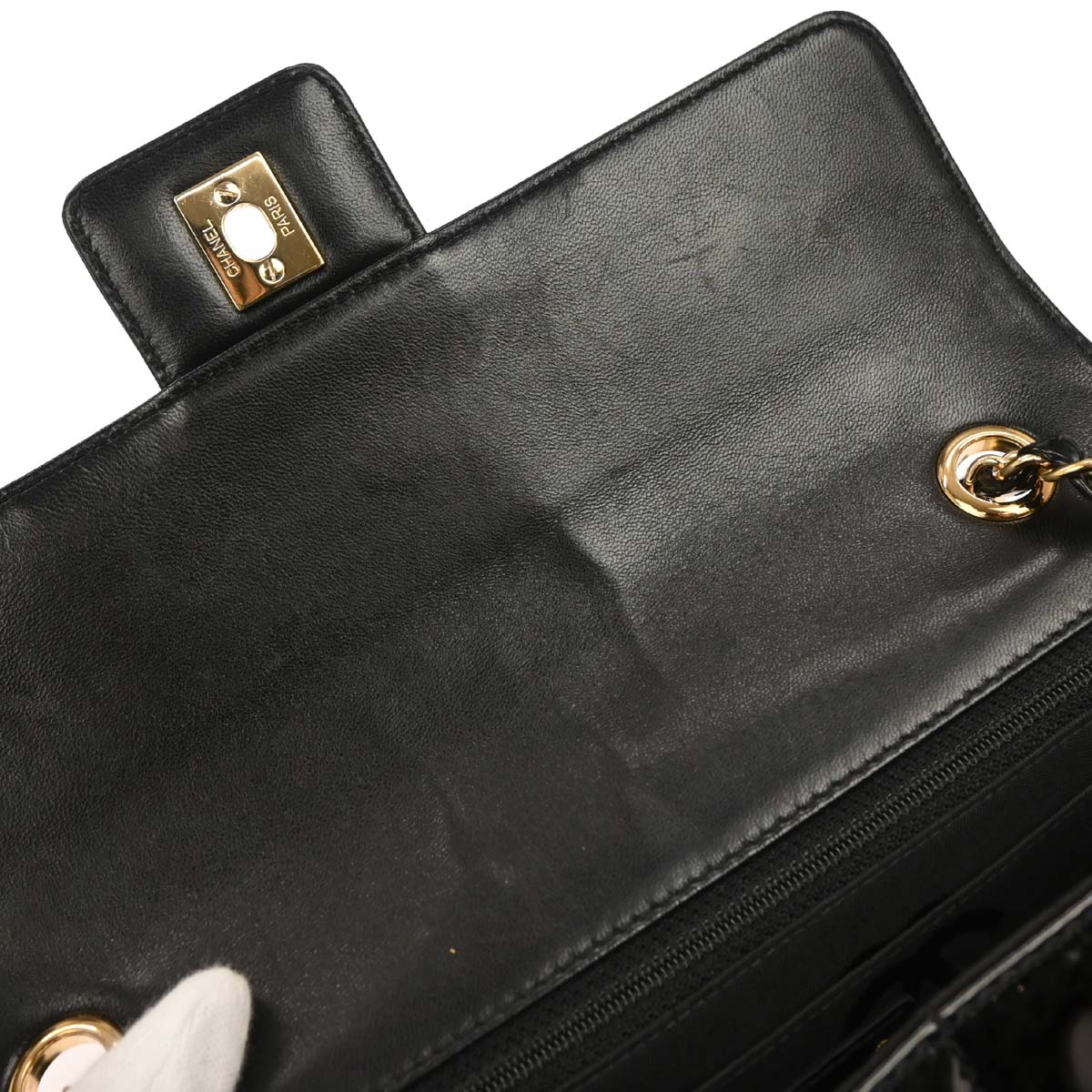 Chanel 2001-2003 Black Patent Leather Choco Bar Single Flap Shoulder Bag