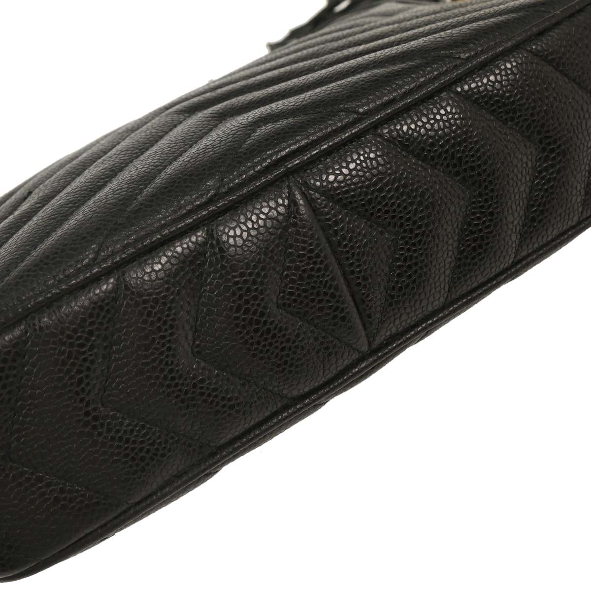 Chanel 1991-1994 Black Caviar Chevron Camera Bag Small