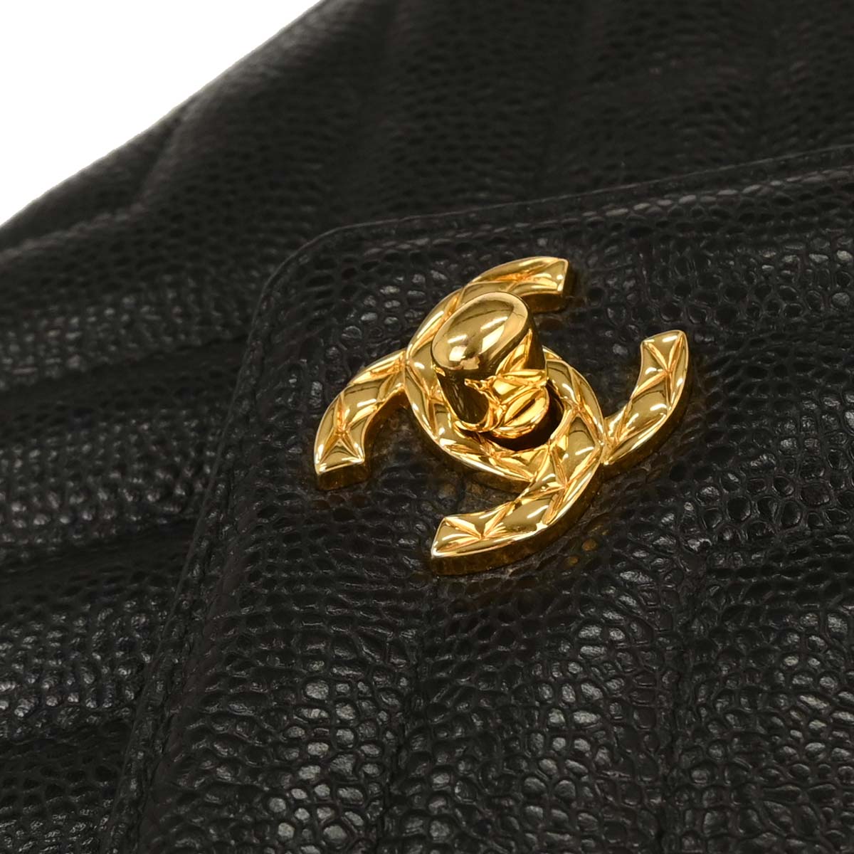 Chanel 1991-1994 Black Caviar Chevron Camera Bag Small
