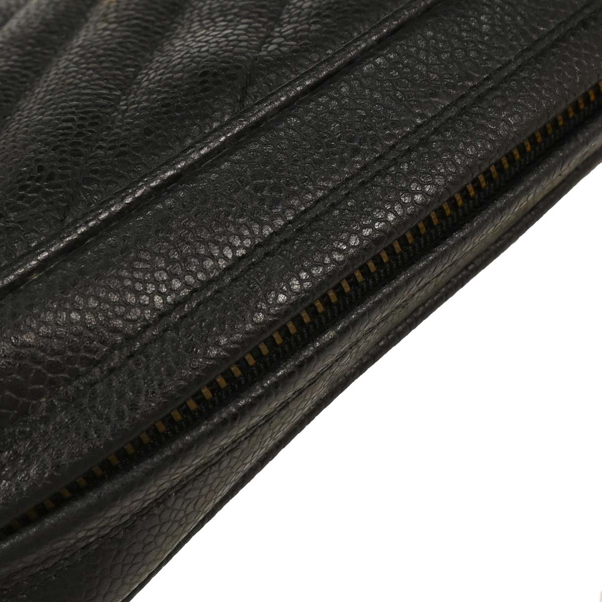 Chanel 1991-1994 Black Caviar Chevron Camera Bag Small