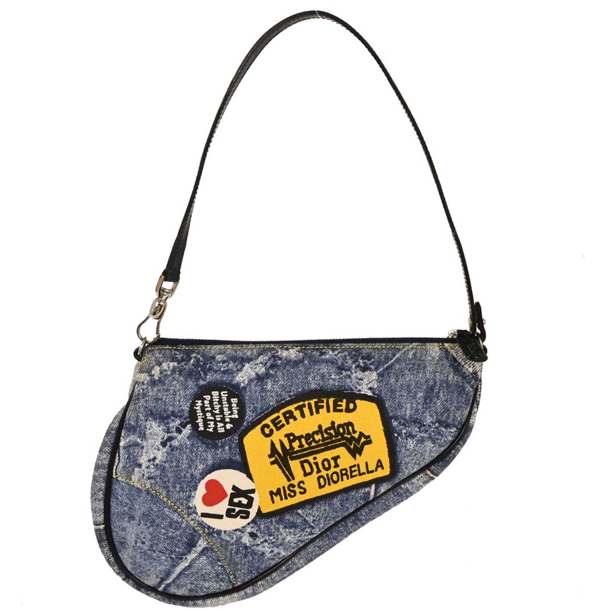 Christian Dior 2001 Canvas Denim Print Saddle Handbag