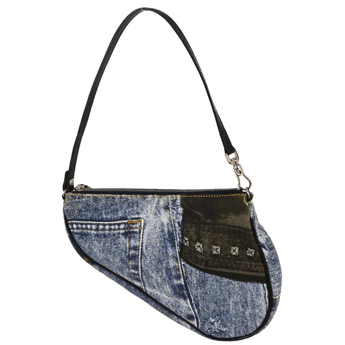 Christian Dior 2001 Canvas Denim Print Saddle Handbag