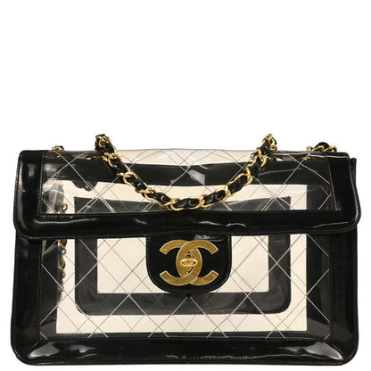 Chanel 1994-1996 Black PVC Maxi Classic Flap Shoulder Bag