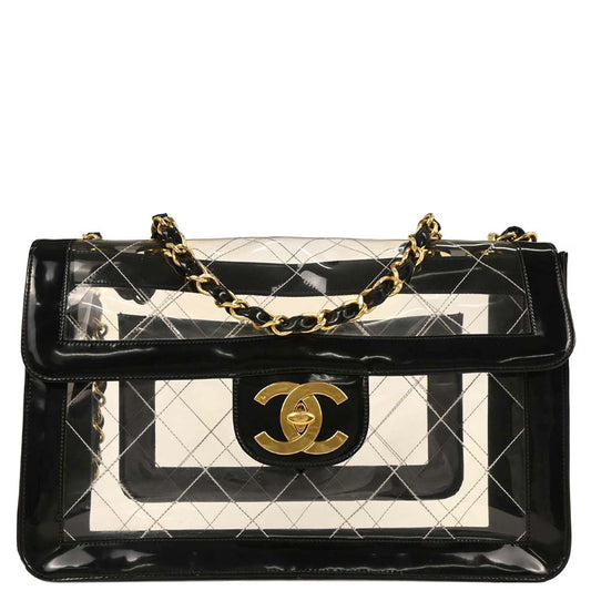Chanel 1994-1996 Black PVC Maxi Classic Flap Shoulder Bag