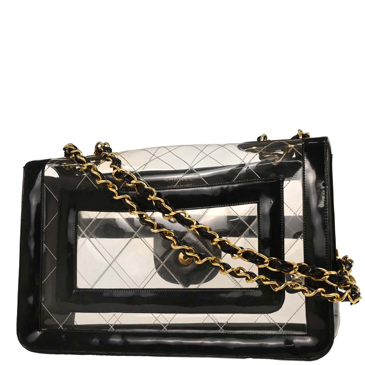 Chanel 1994-1996 Black PVC Maxi Classic Flap Shoulder Bag