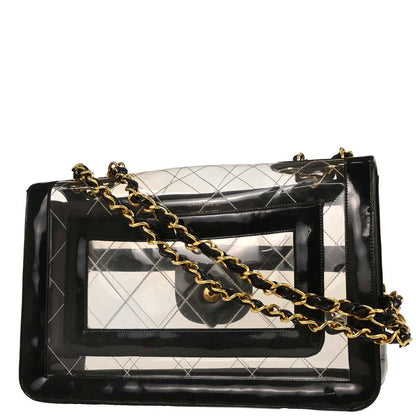 Chanel 1994-1996 Black PVC Maxi Classic Flap Shoulder Bag