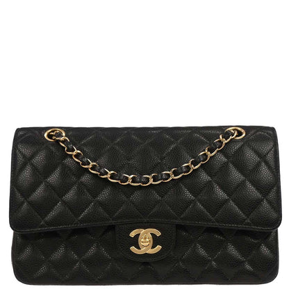 Chanel 2004-2005 Black Caviar Medium Classic Double Flap Shoulder Bag
