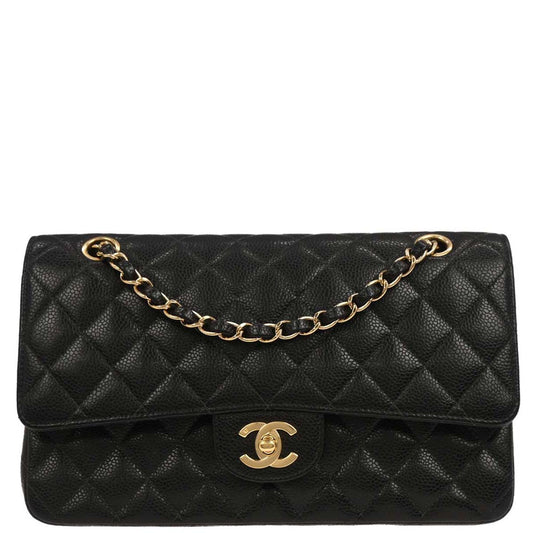 Chanel 2004-2005 Black Caviar Medium Classic Double Flap Shoulder Bag