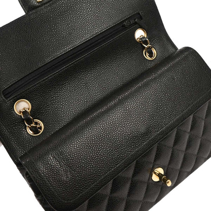 Chanel 2004-2005 Black Caviar Medium Classic Double Flap Shoulder Bag