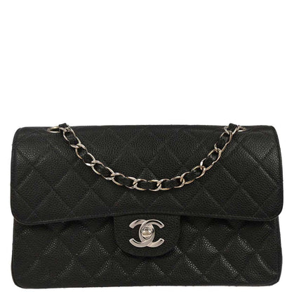 Chanel 2000-2001 Black Caviar Small Classic Double Flap Shoulder Bag