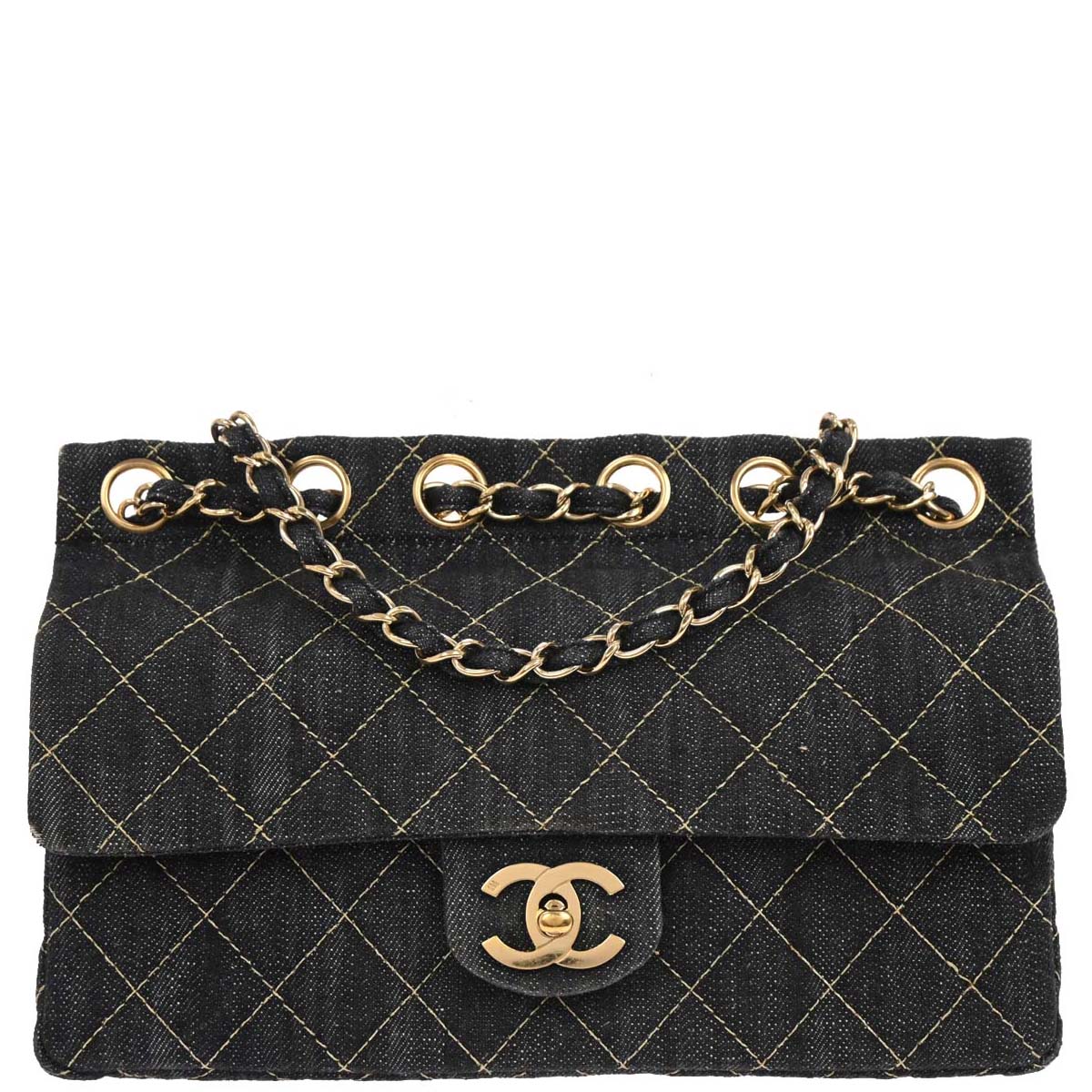 Chanel 2005-2006 Navy Denim Single Flap Chain Shoulder Bag