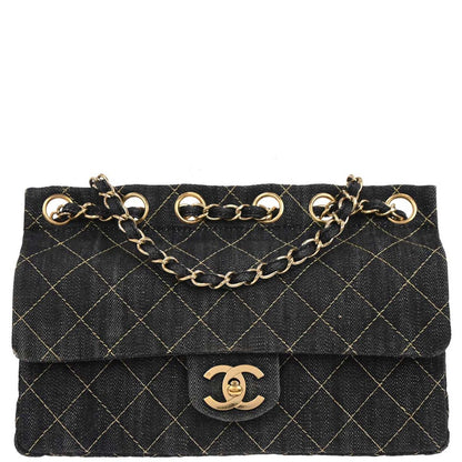 Chanel 2005-2006 Navy Denim Single Flap Chain Shoulder Bag