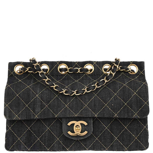 Chanel 2005-2006 Navy Denim Single Flap Chain Shoulder Bag