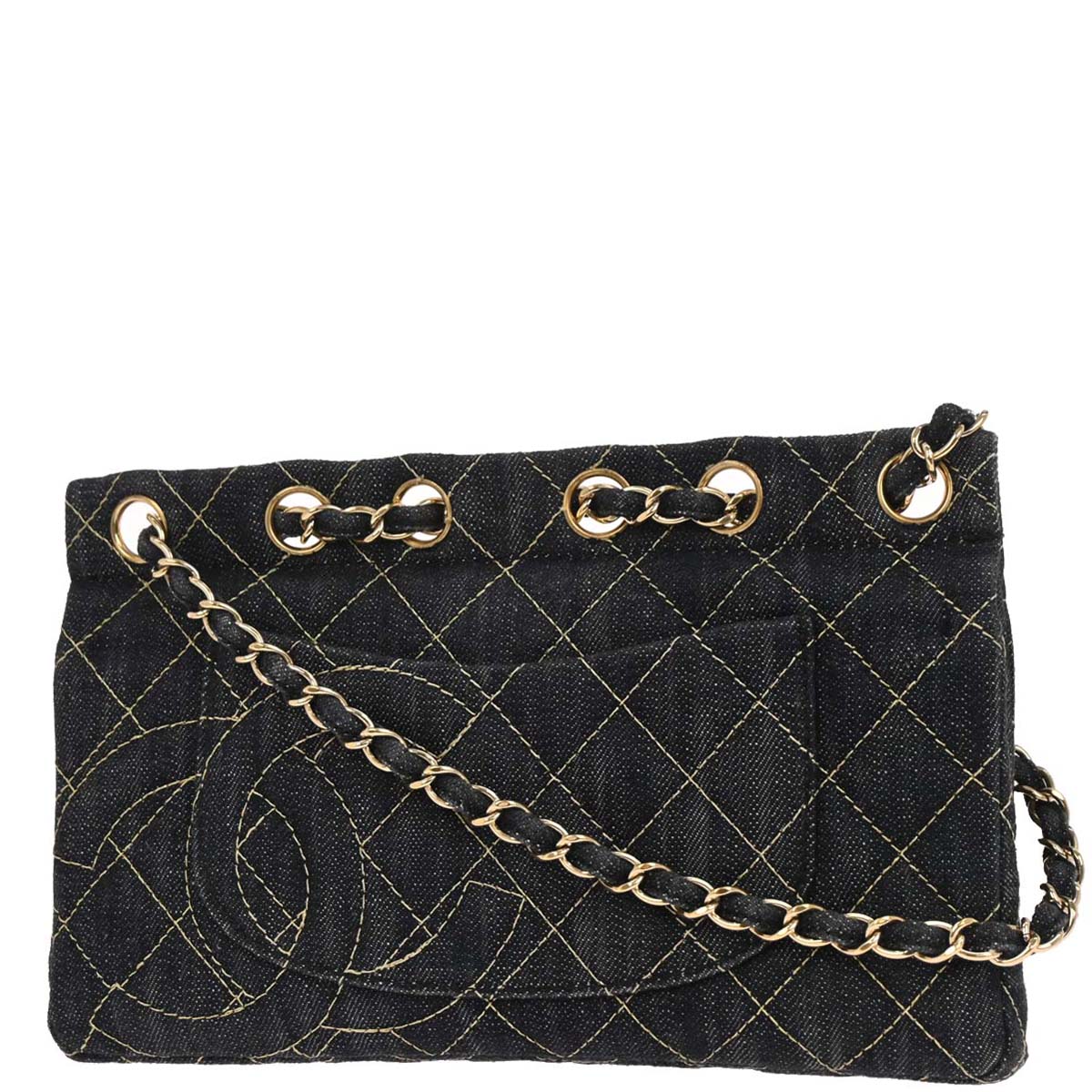 Chanel 2005-2006 Navy Denim Single Flap Chain Shoulder Bag