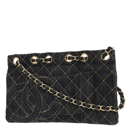 Chanel 2005-2006 Navy Denim Single Flap Chain Shoulder Bag