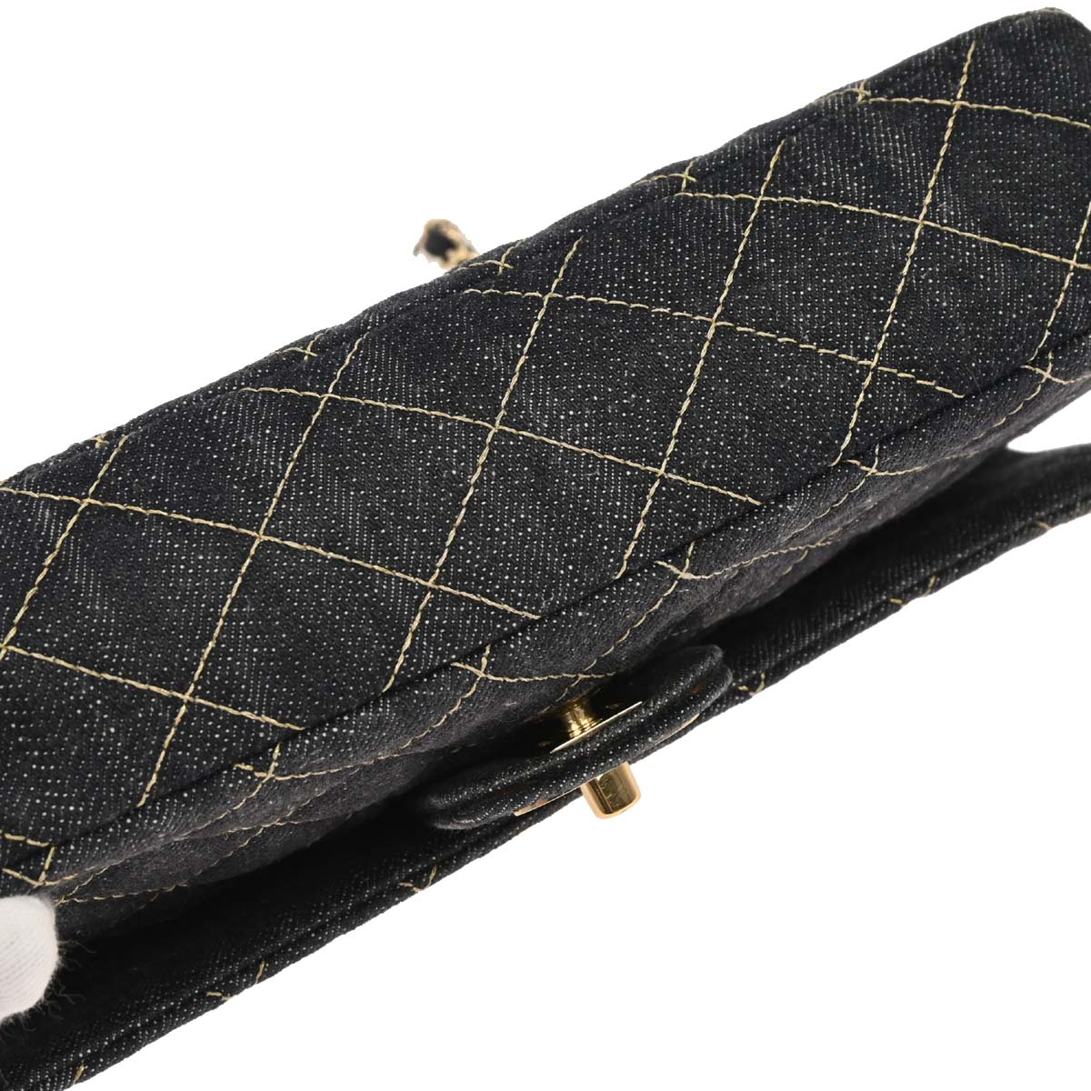 Chanel 2005-2006 Navy Denim Single Flap Chain Shoulder Bag