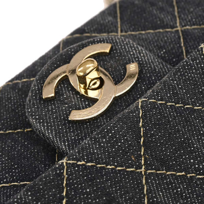 Chanel 2005-2006 Navy Denim Single Flap Chain Shoulder Bag