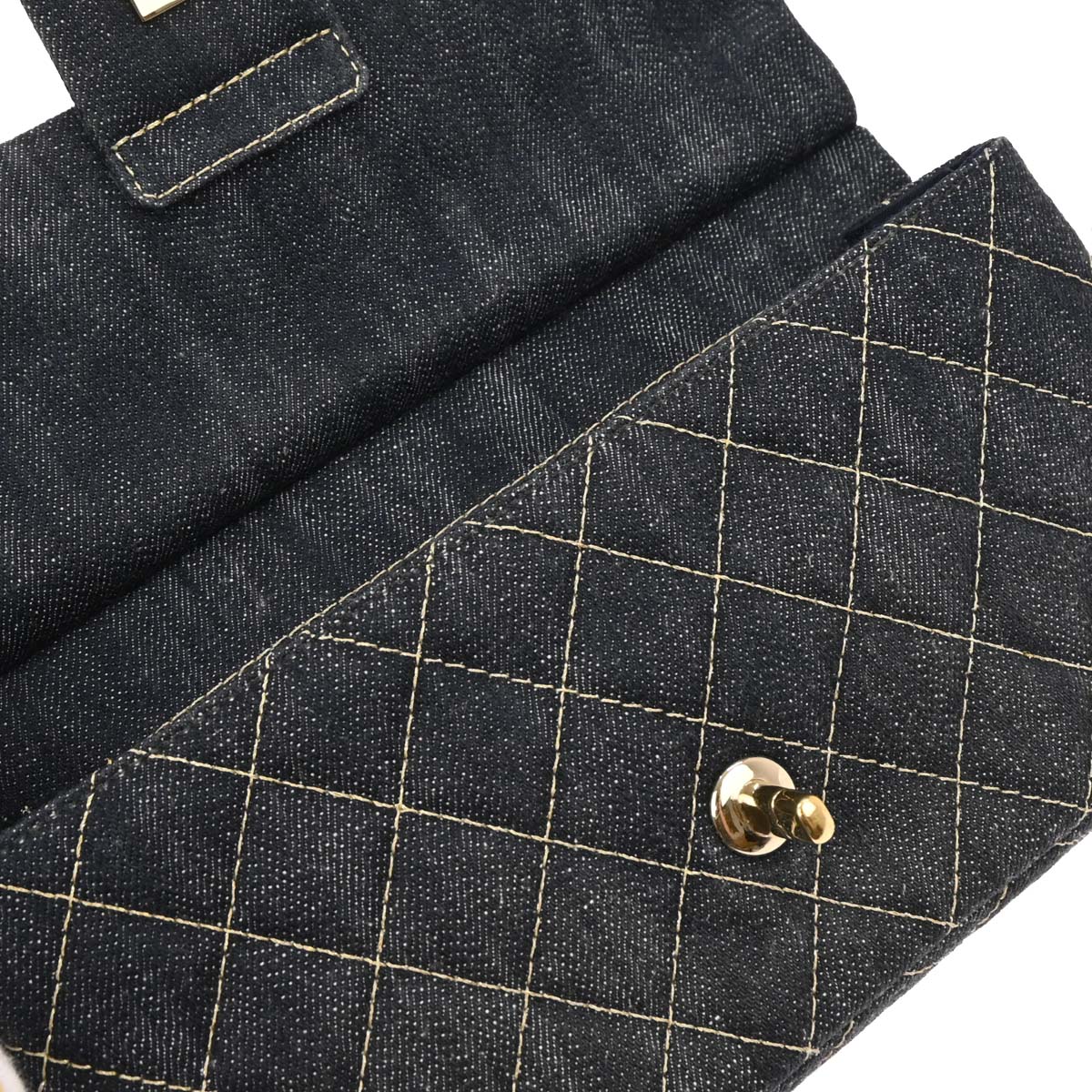 Chanel 2005-2006 Navy Denim Single Flap Chain Shoulder Bag