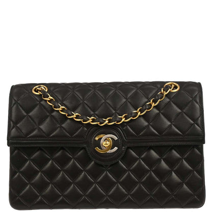 Chanel 1994-1996 Black Lambskin Paris Single Flap Chain Shoulder Bag