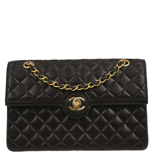 Chanel 1994-1996 Black Lambskin Paris Single Flap Chain Shoulder Bag