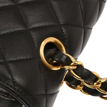Chanel 1994-1996 Black Lambskin Paris Single Flap Chain Shoulder Bag