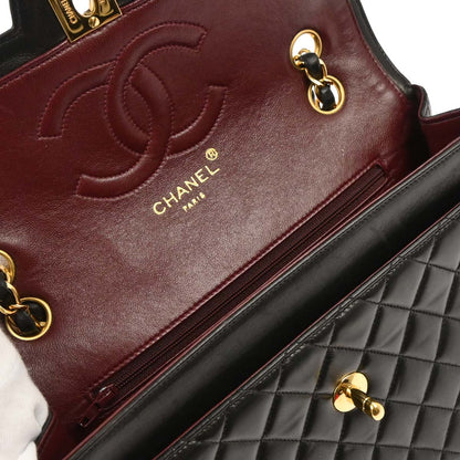 Chanel 1994-1996 Black Lambskin Paris Single Flap Chain Shoulder Bag