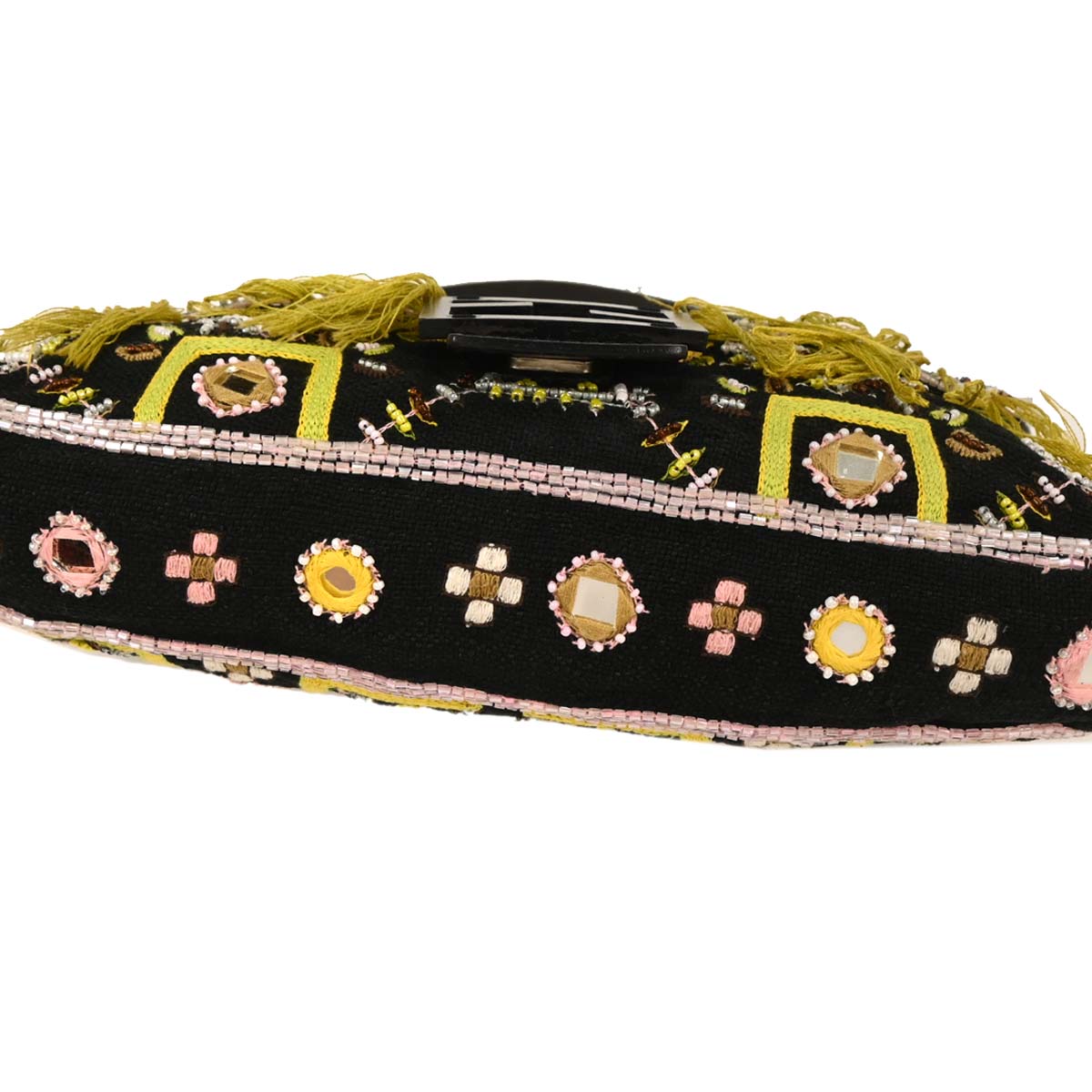 Fendi Black Canvas Beads Baguette Handbag