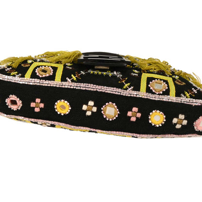 Fendi Black Canvas Beads Baguette Handbag