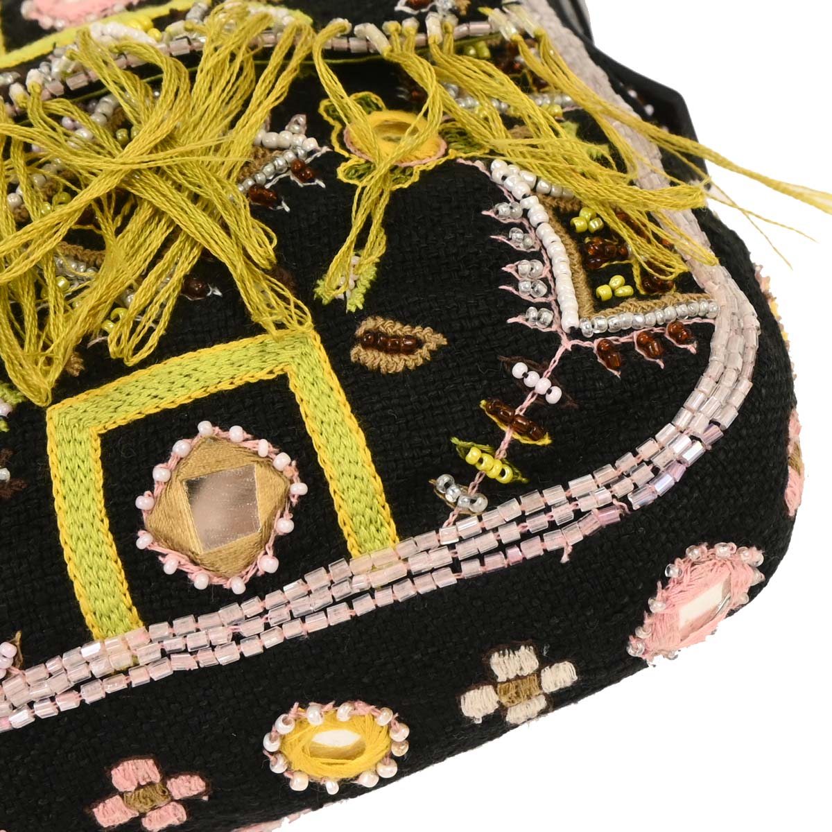 Fendi Black Canvas Beads Baguette Handbag