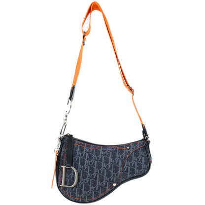 Christian Dior 2005 Navy Denim Trotter Flight Saddle Shoulder Bag