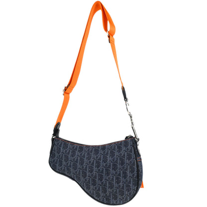 Christian Dior 2005 Navy Denim Trotter Flight Saddle Shoulder Bag