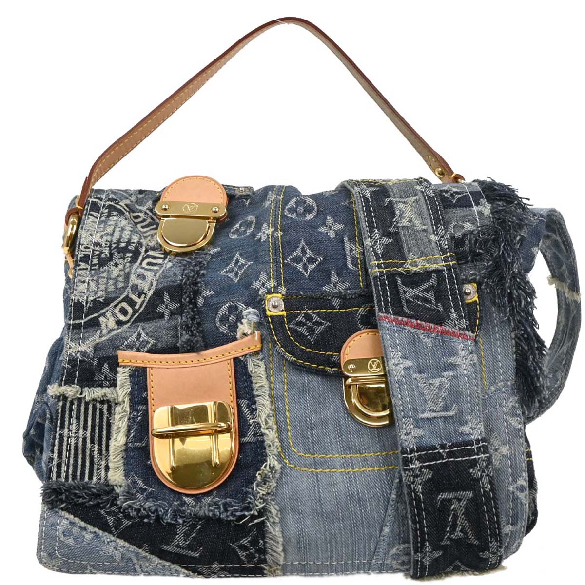 Louis Vuitton 2007 Monogram Denim Patchwork Postie 2way Shoulder Handbag M95374