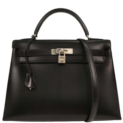 Hermes 1999 Black Box Calf Kelly 32 Sellier 2way Shoulder Handbag