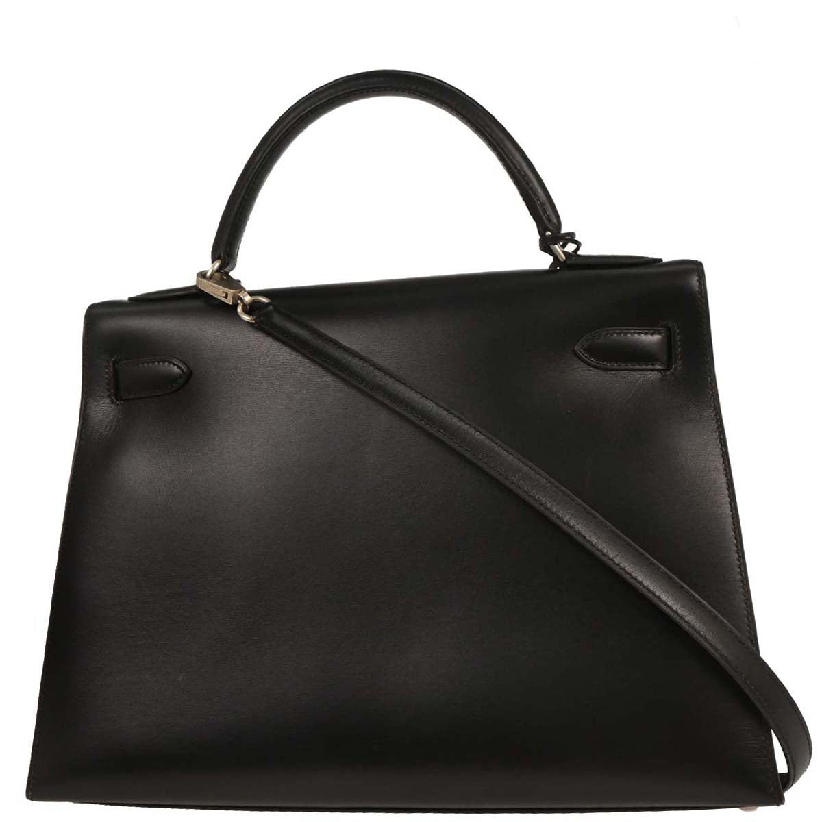 Hermes 1999 Black Box Calf Kelly 32 Sellier 2way Shoulder Handbag