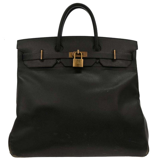 Hermes 1997 Black Taurillon Clemence Haut a Courroies 45 Handbag