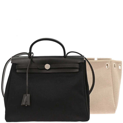 Hermes 2003 Black Beige Toile Officier GM Herbag PM 2 in 1 Handbag