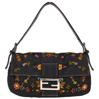 Fendi Navy Denim Beads Baguette Handbag